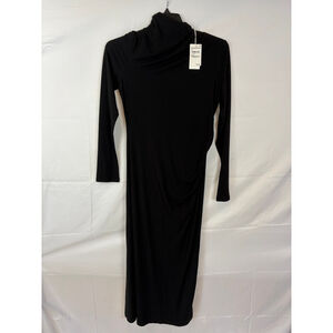 Vince Black Long-Sleeve Turtleneck Midi Dress